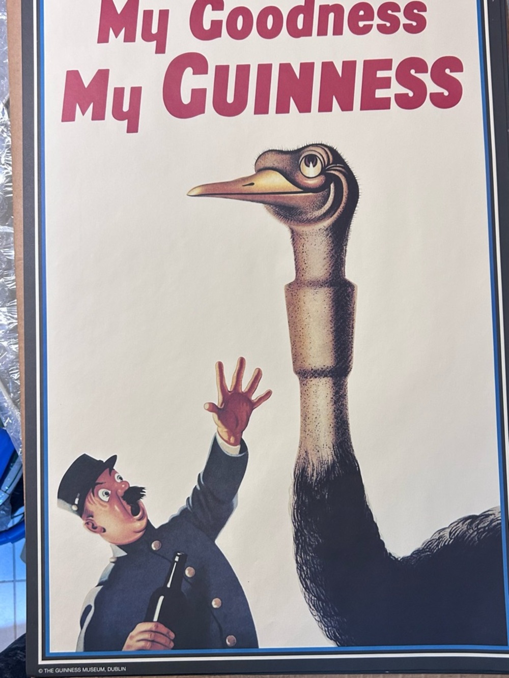 Guinness Vintage zookeeper and Ostrich Poster 20X30”